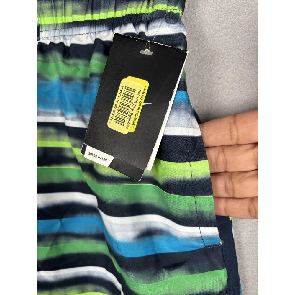 Nike Swim Shorts Mens Medium Blue Green Striped Board Shorts Sheds Water Pool